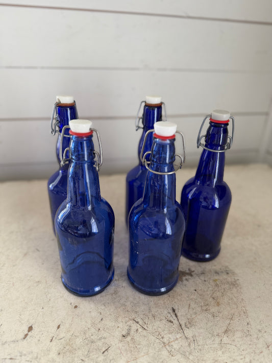 Cobalt blue bottle swing top hermetic lid - sold individually