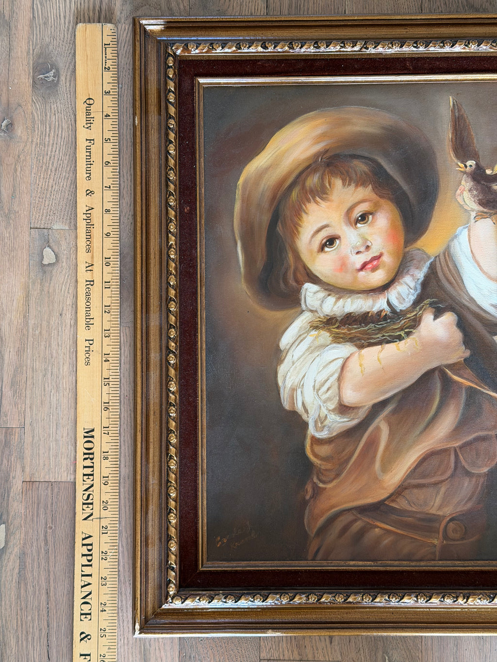 Boy with a Nest and Bird Original hand painted not print - reproduction