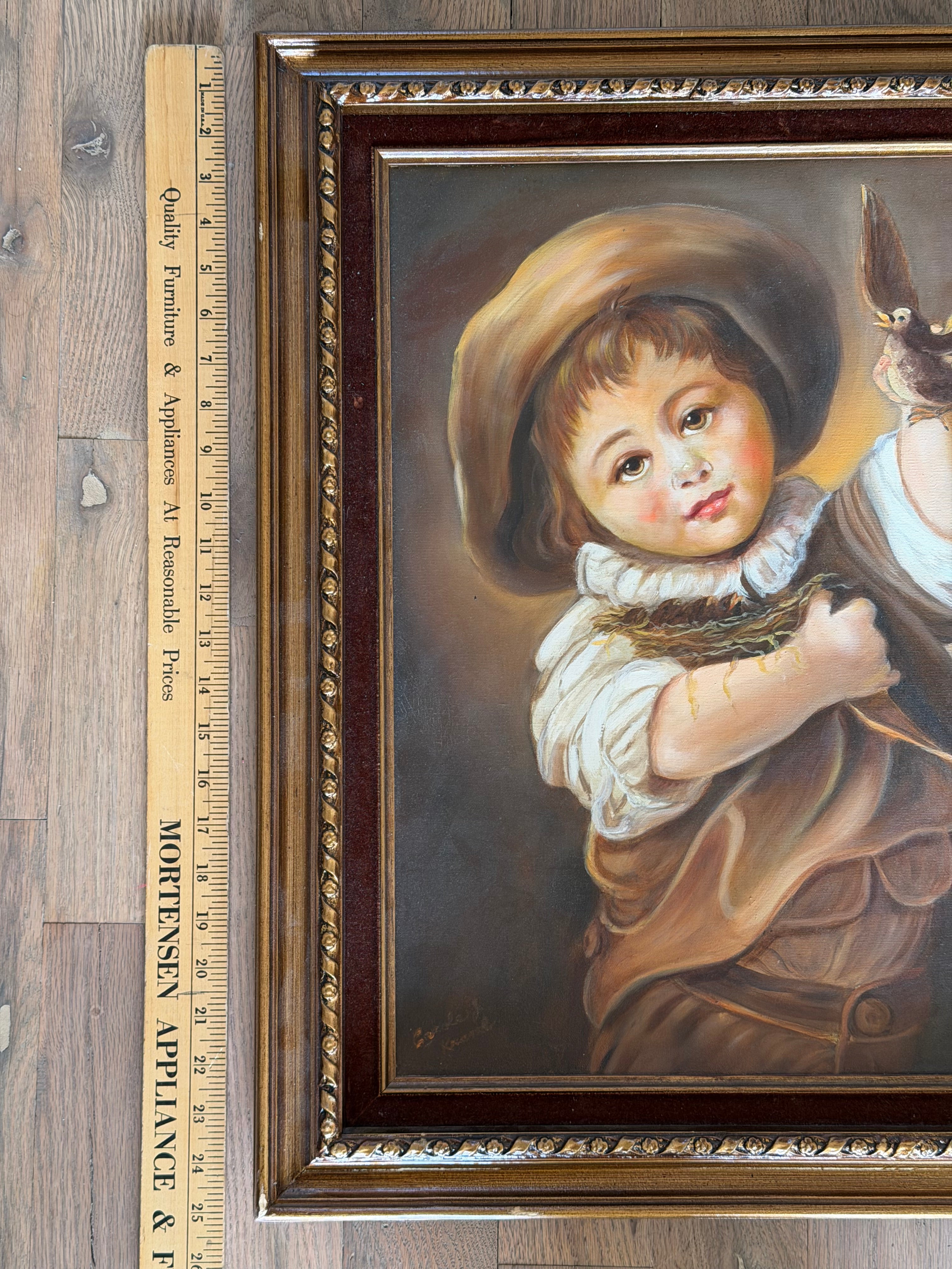 Boy with a Nest and Bird Original hand painted not print - reproduction