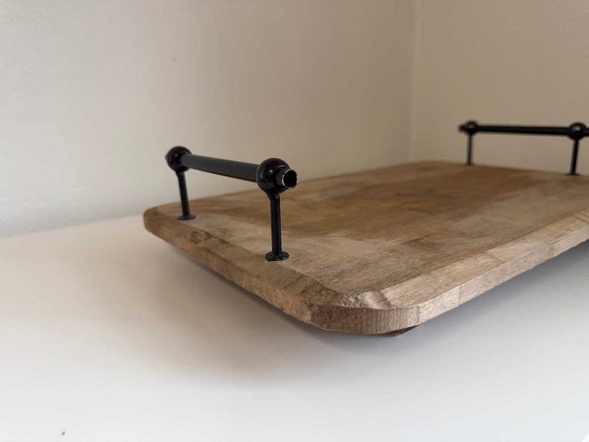 Wooden Serving Tray with Black Handles - Will get makeover