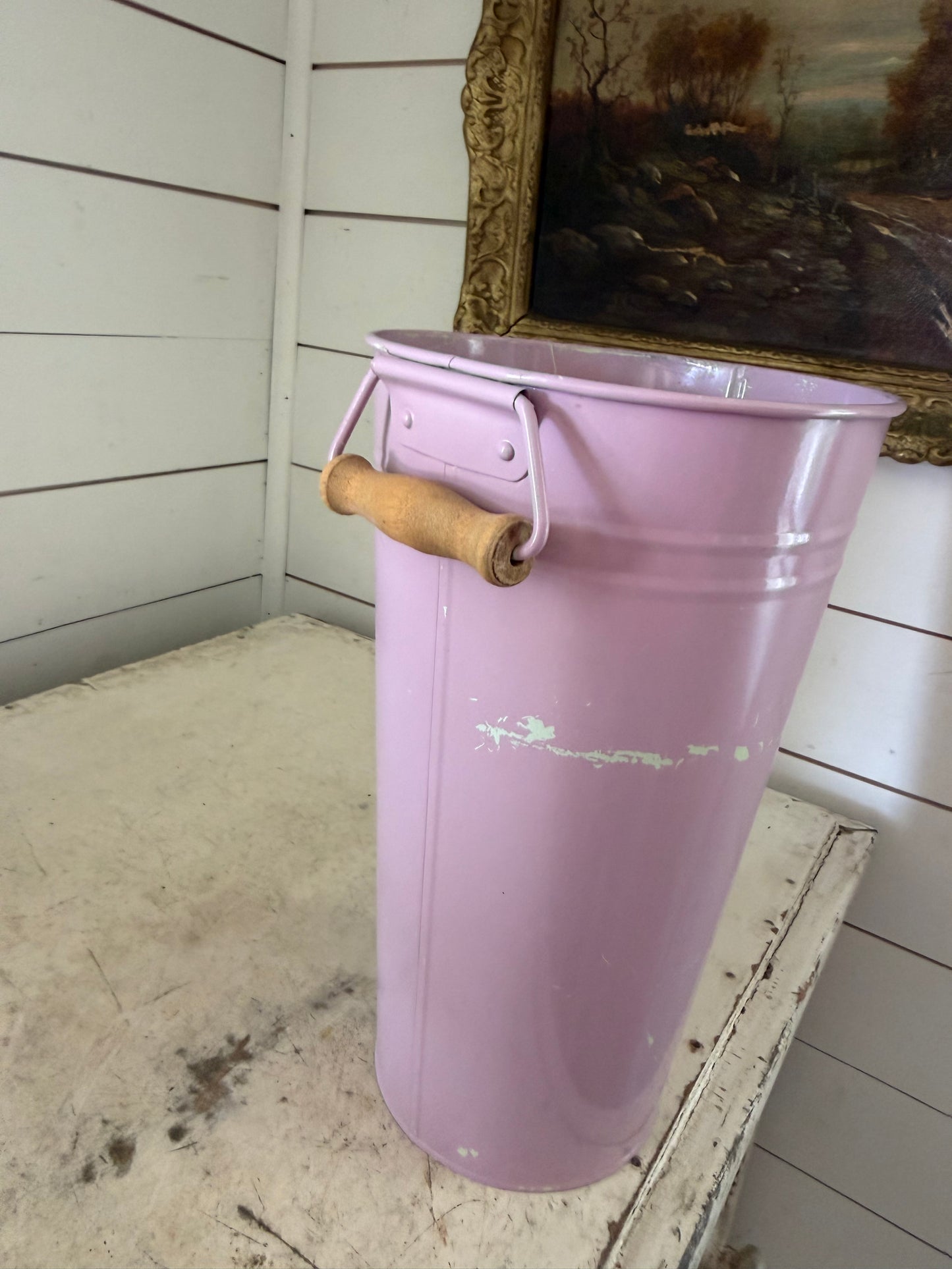 Large French floral bucket with wood handles will get makeover