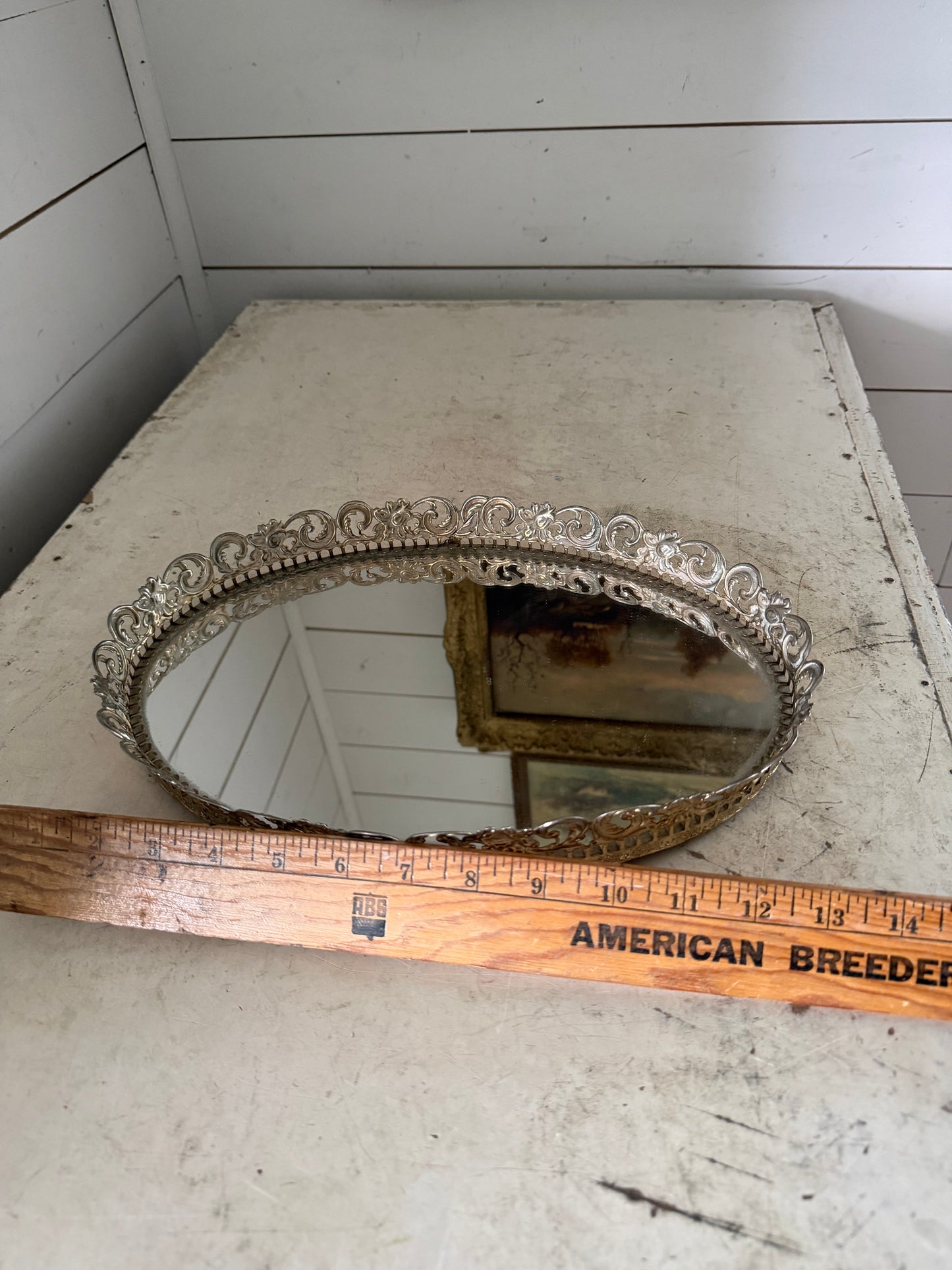 Vintage Gold Toned Metal Filagree Mirror