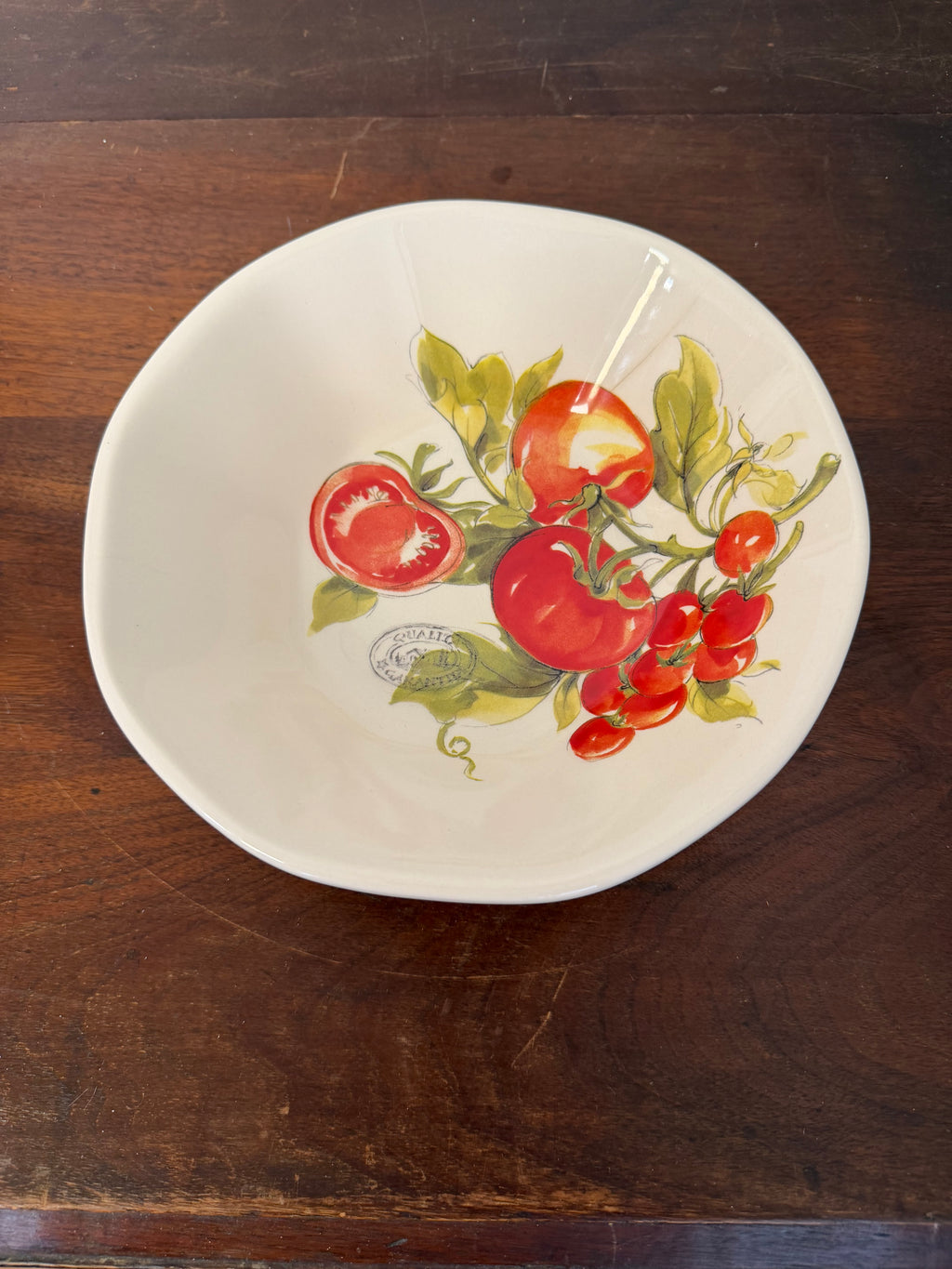 Italian Ceramic Pasta Serving Bowl with Tomatoes Painted On The Bottom - Effetti, Made in Italy