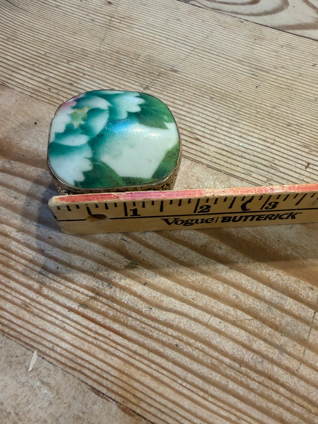 Vintage Chinese Shard Trinket Box Silver-Plated Porcelain Leaf Pattern 2.25” sold individually