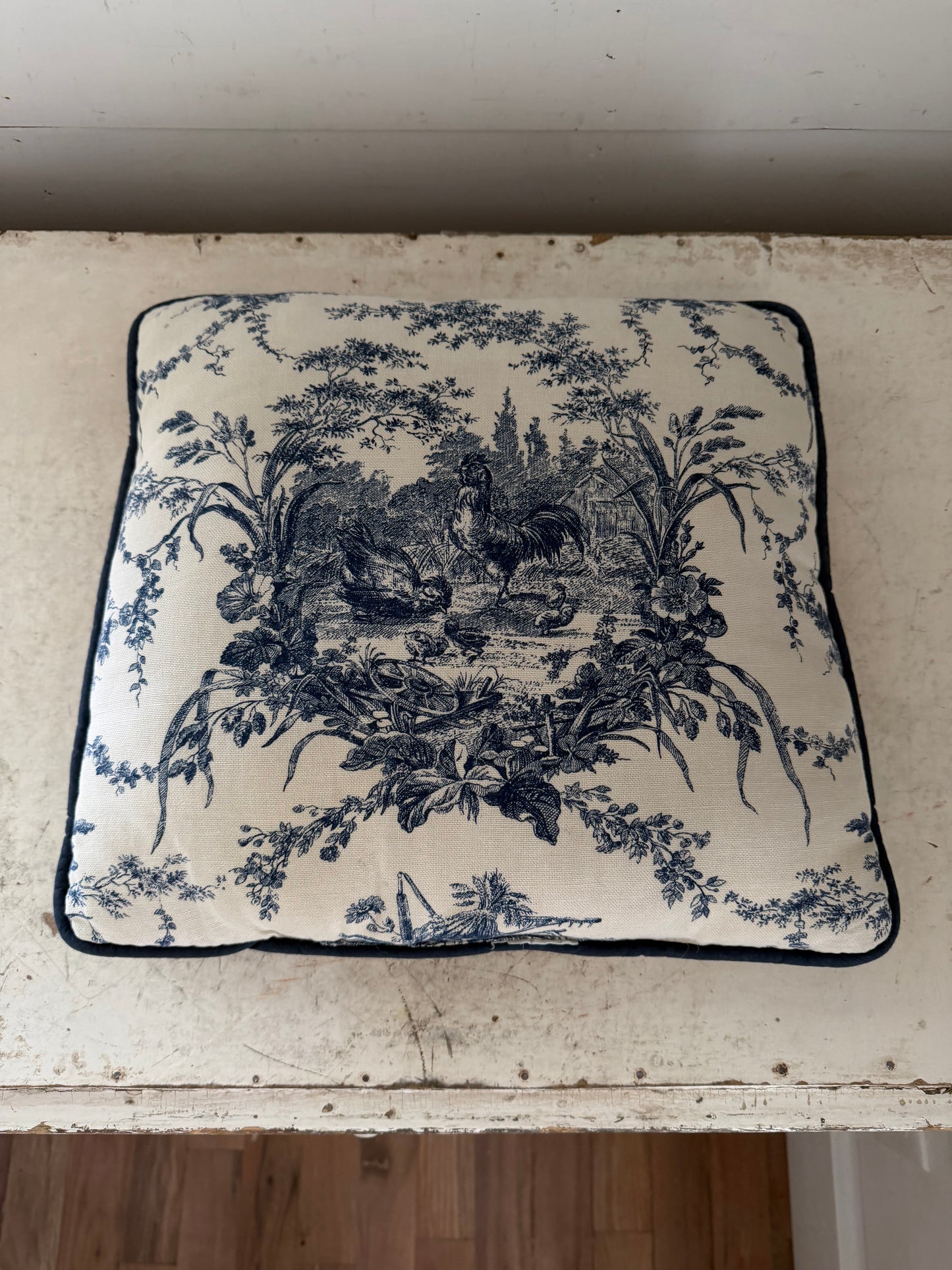 French Country Blue Toile Throw Pillow