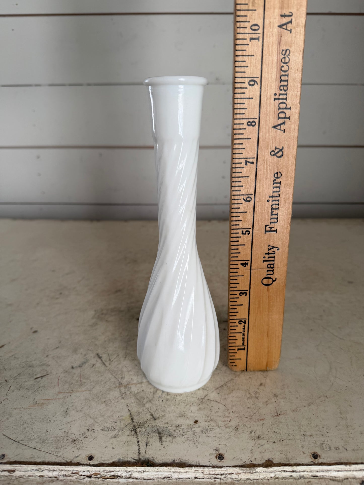 Vintage Twisted Milk Glass Bud Vase