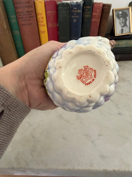 vintage Majolica ceramic pieces grape and vine motif creamer sugar