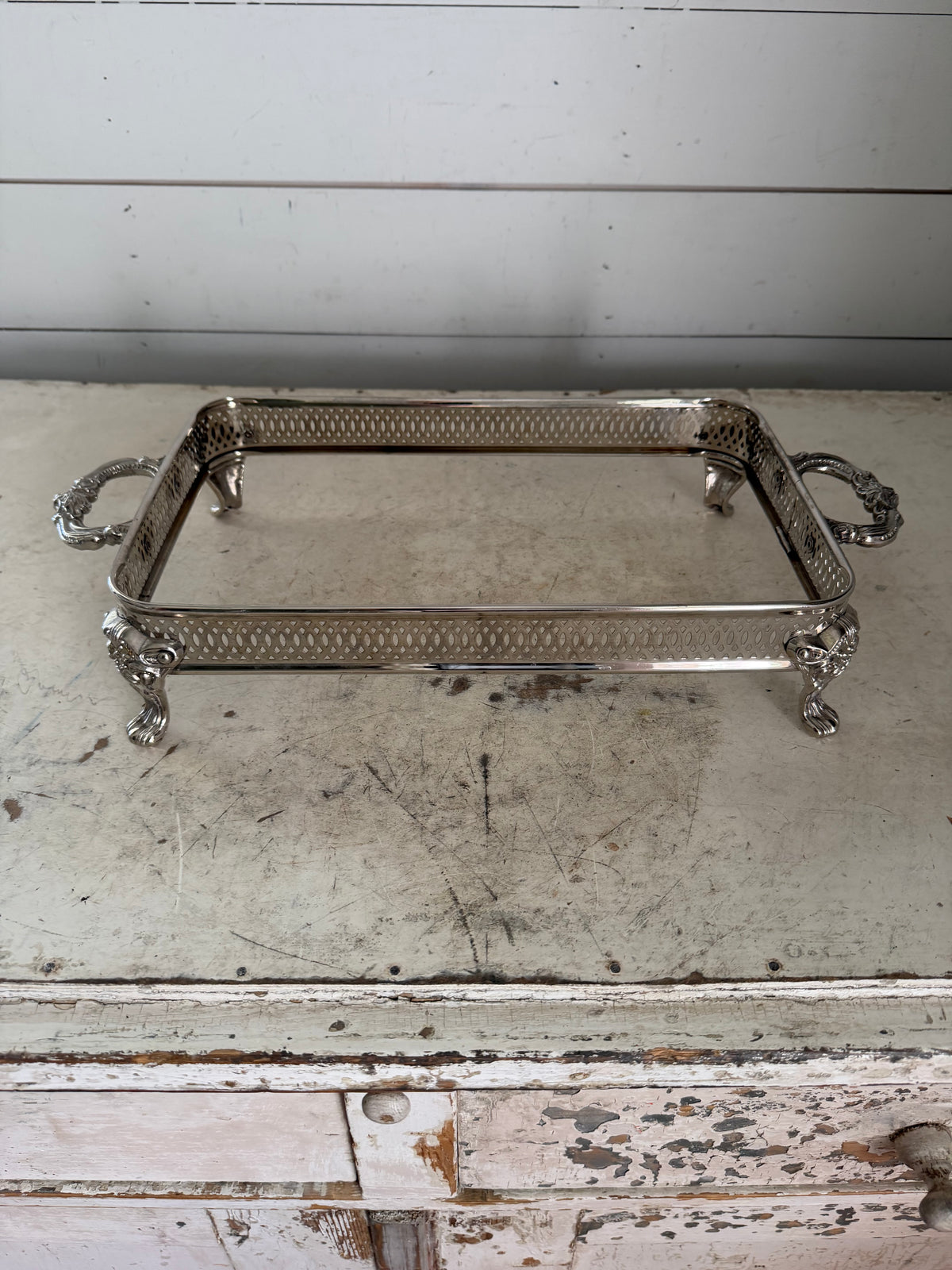 Vintage silver plate casserole dish holder - rectangle