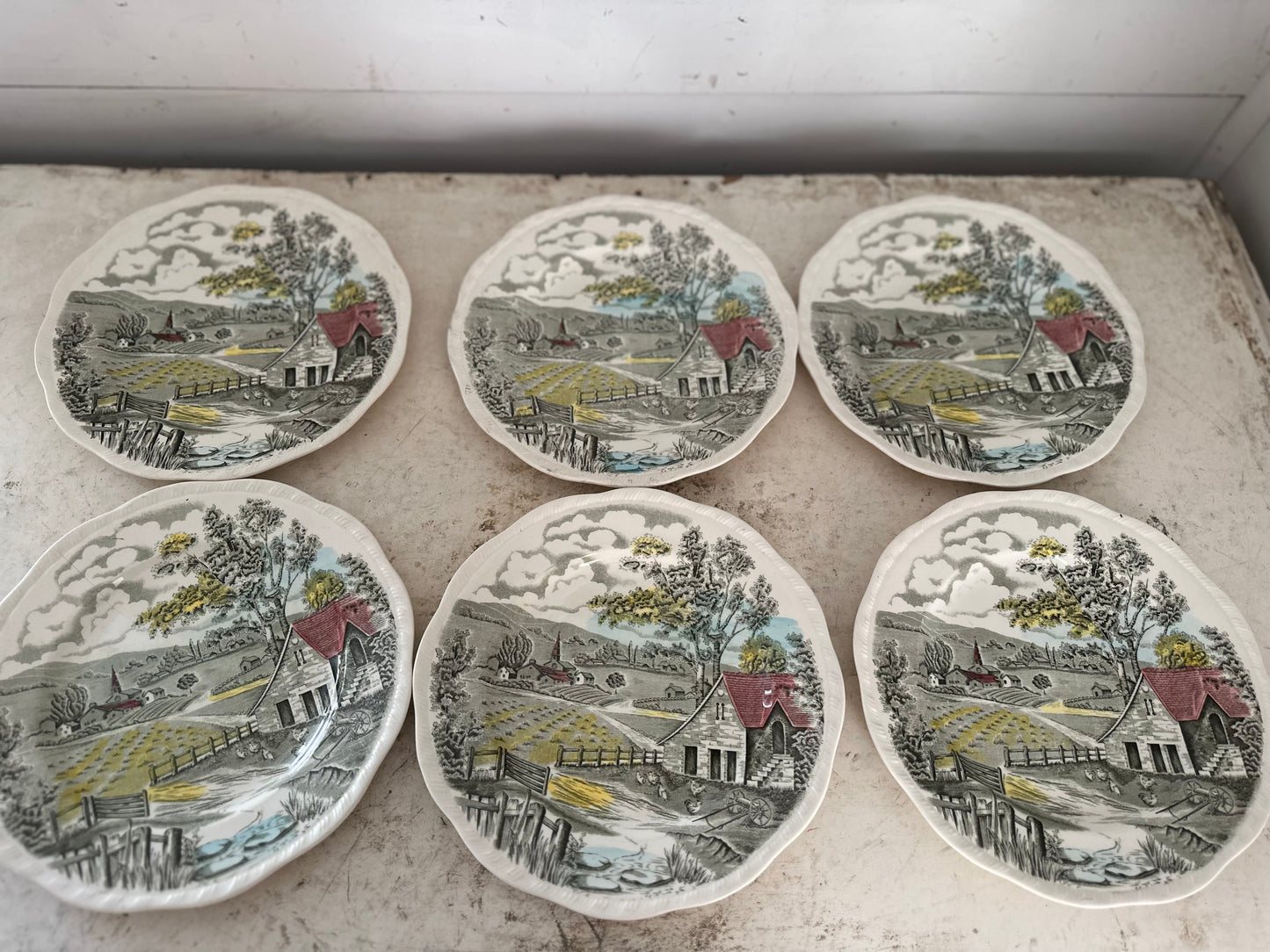 Alfred Meakin Home Pastures Luncheon Plate, Rural Countryside Village Scene, sold individually
