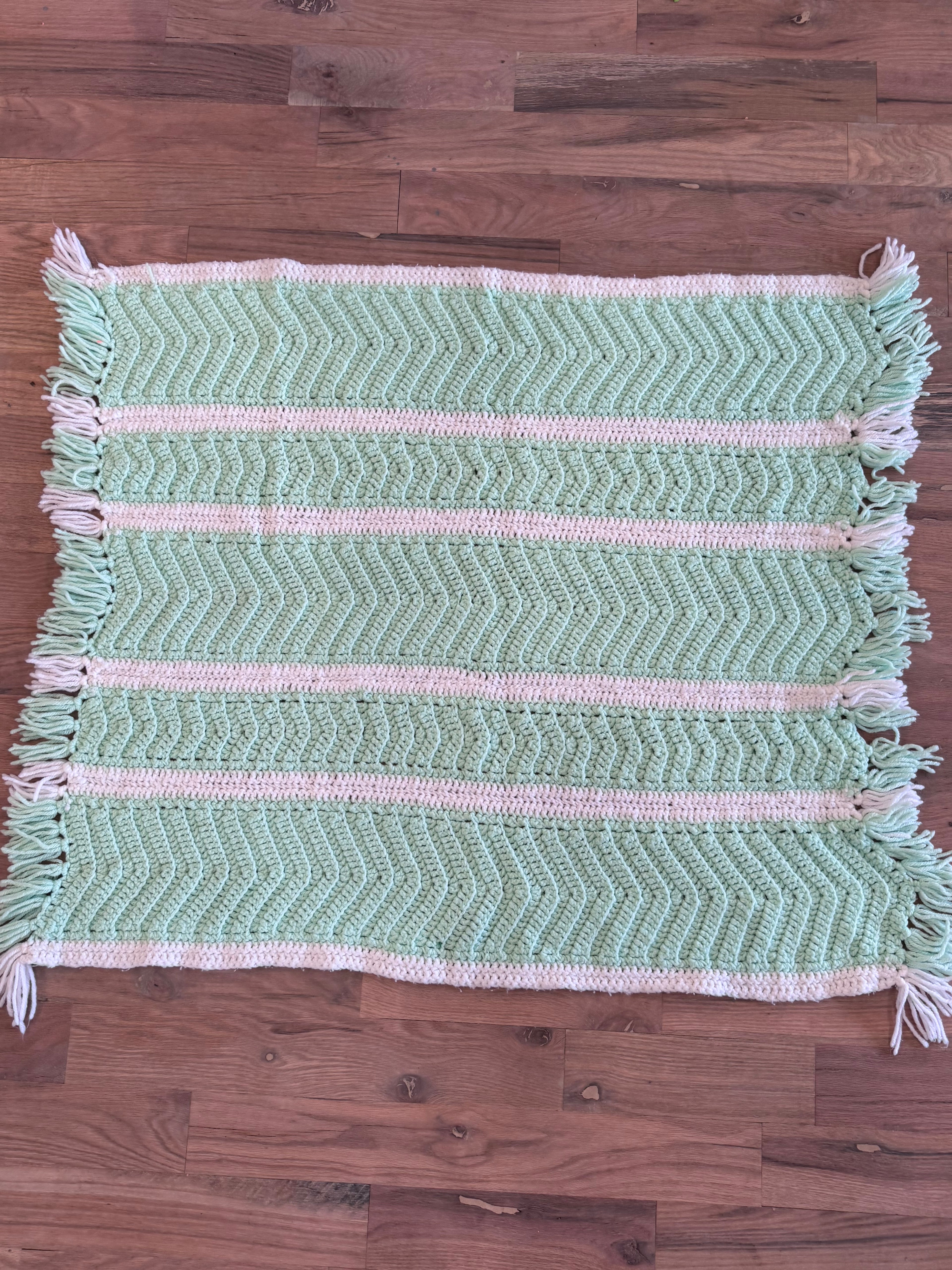 Teal and white fringe Lap Afghan