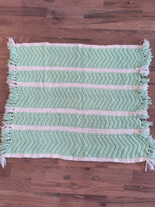 Teal and white fringe Lap Afghan