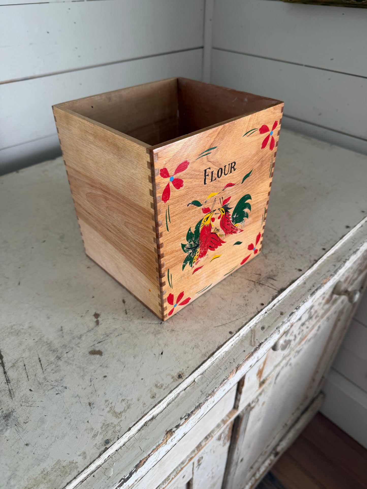 Medium size wooden canister missing the lid