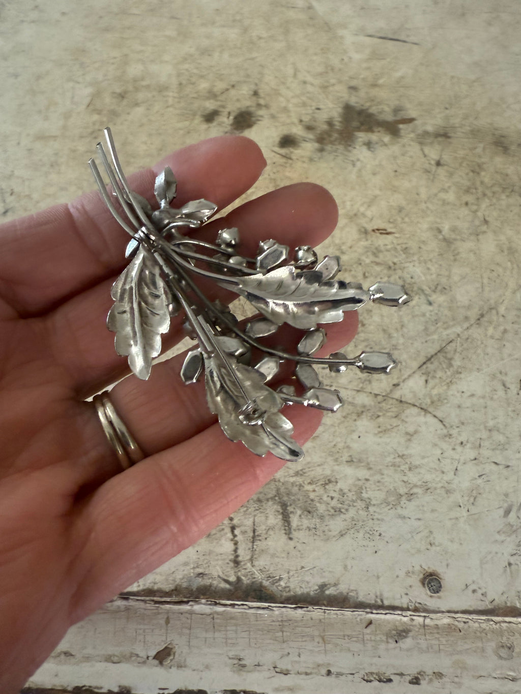 Vintage Black and Clear Flower bunch Rhinestone Brooch