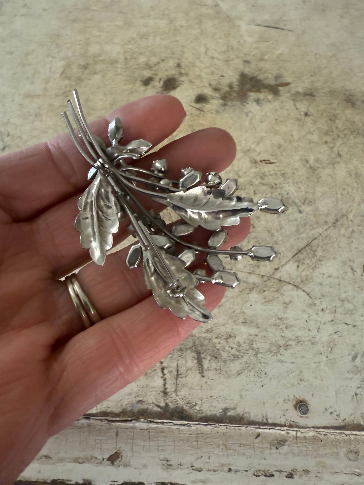 Vintage Black and Clear Flower bunch Rhinestone Brooch