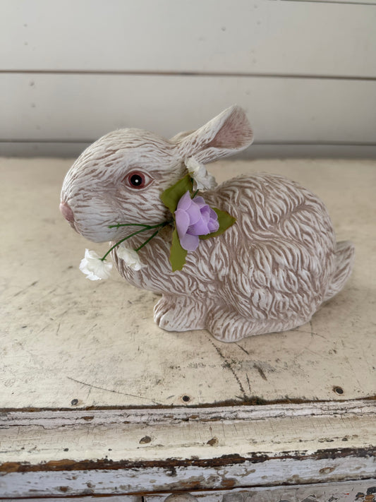 6” white and gray porcelain bunny