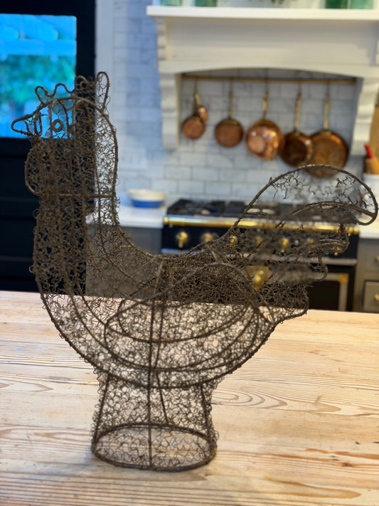 Looped Wire Rooster Sculpture Large 20” Farmhouse Decor Primitive Country Chicken Cottage Kitchen Garden Art