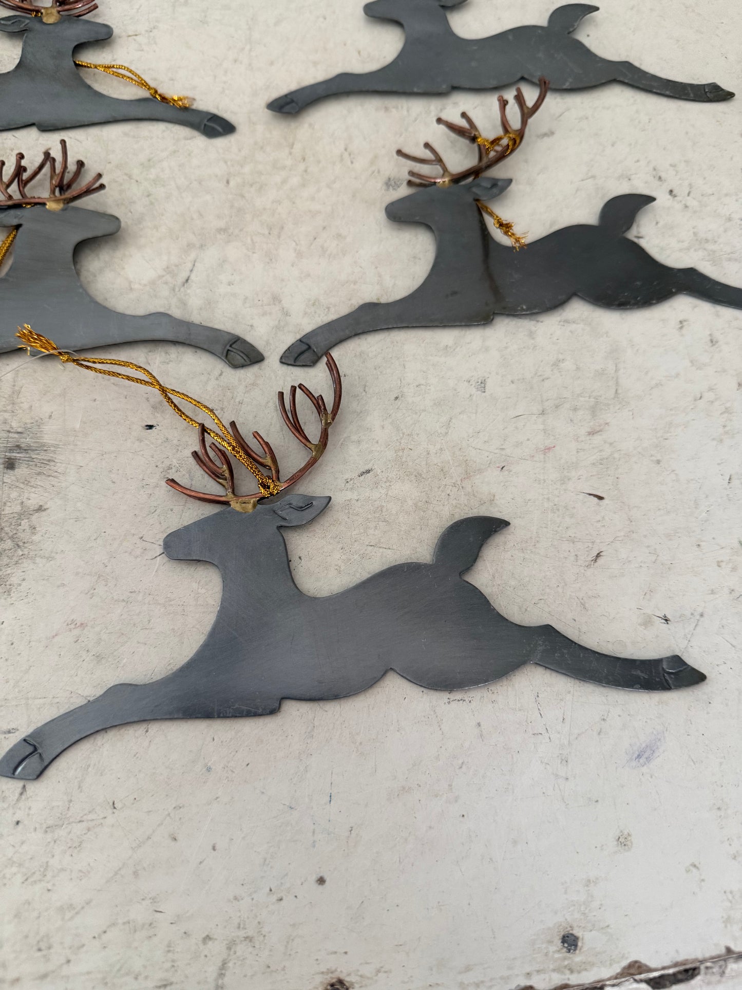 Set of 5 metal reindeer Christmas tree ornaments