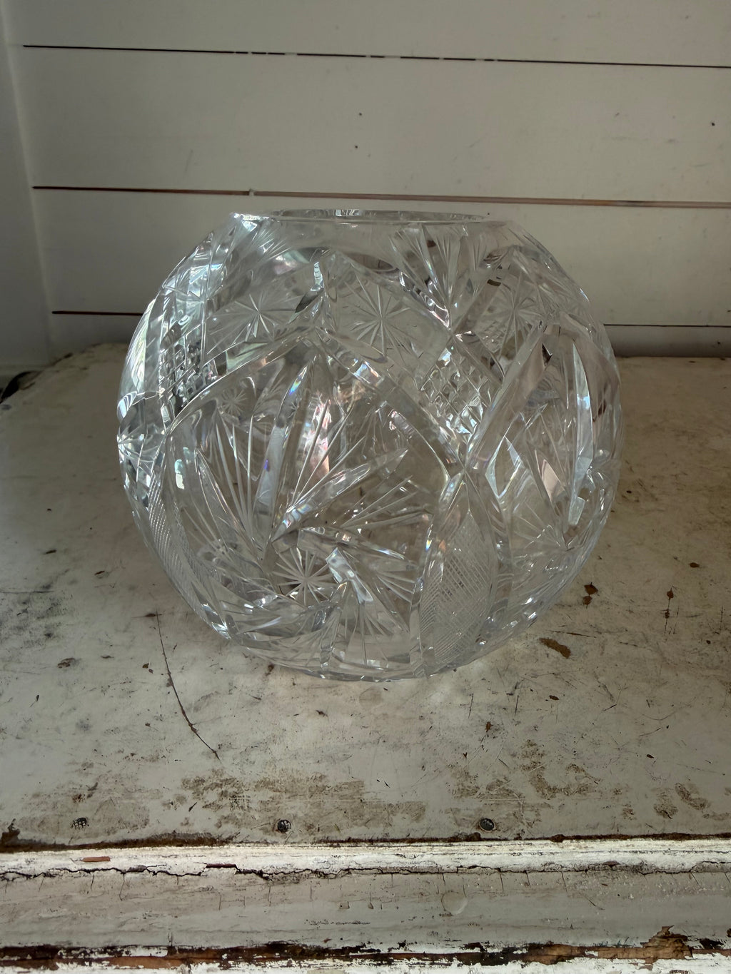 Williamsburg By Avitra Crystal Round Rose Bowl Vase Pinwheel/Pineapple Cut