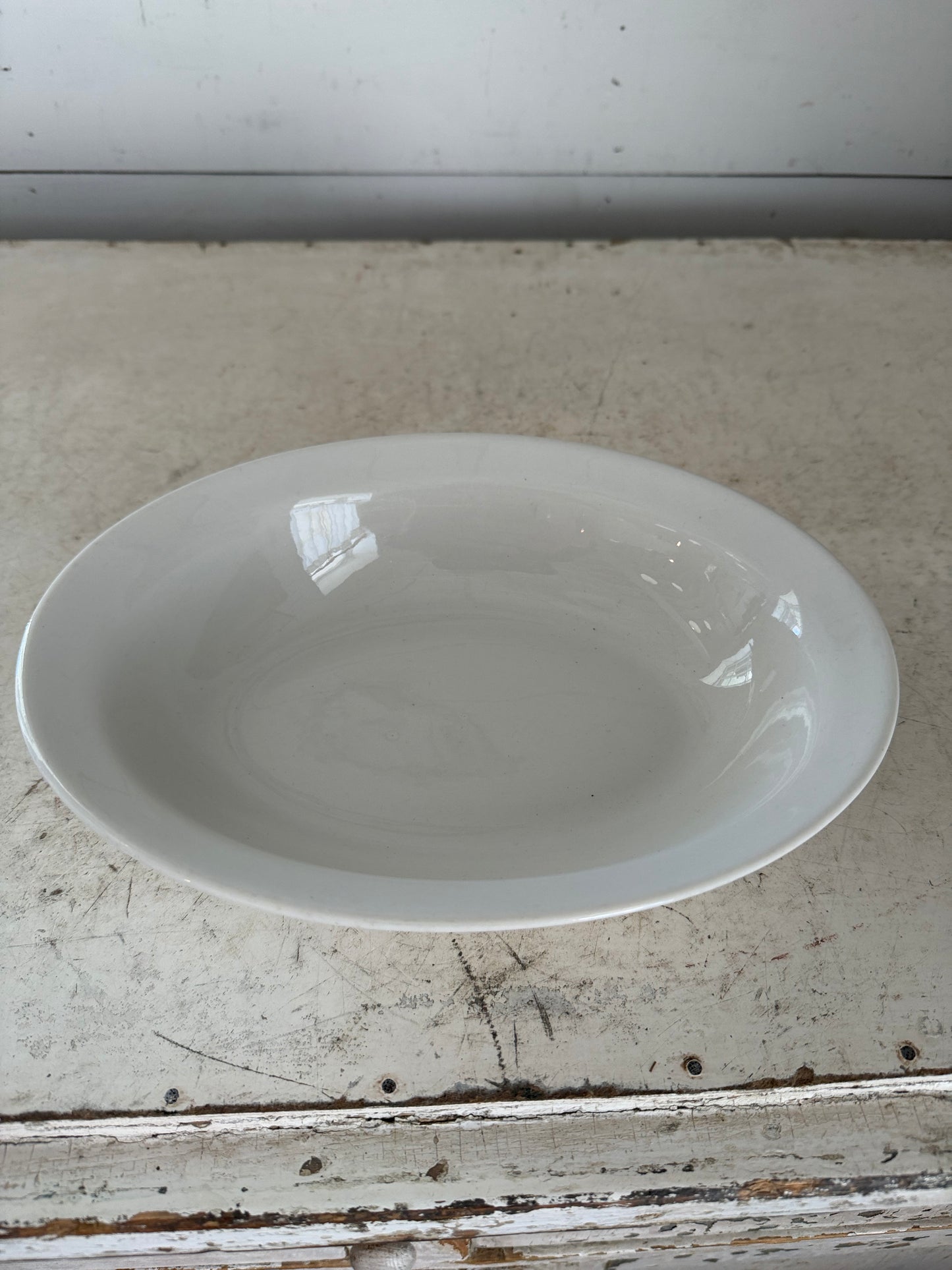 10” Antique Shanango China White Ironstone Large Oval Serving Bowl