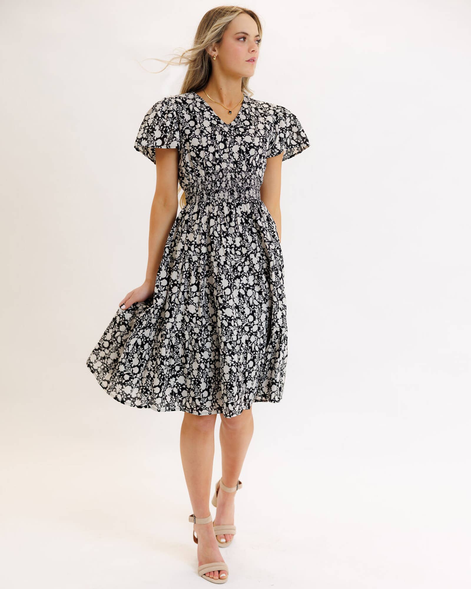 Felicity Floral Print Short Sleeve Tiered Skirt Midi Dress