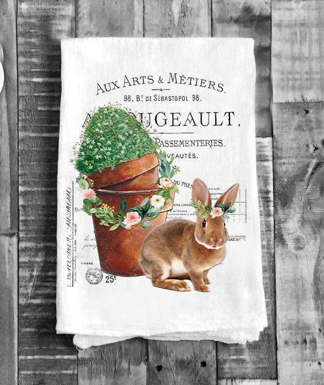 Tea Towel Vintage Easter French Bunny Flour Sack