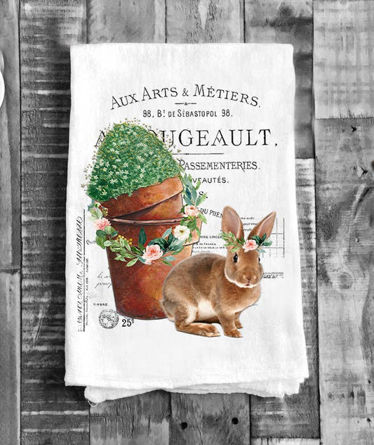 Vintage Easter French Bunny Flour Sack Tea Towel Kitchen