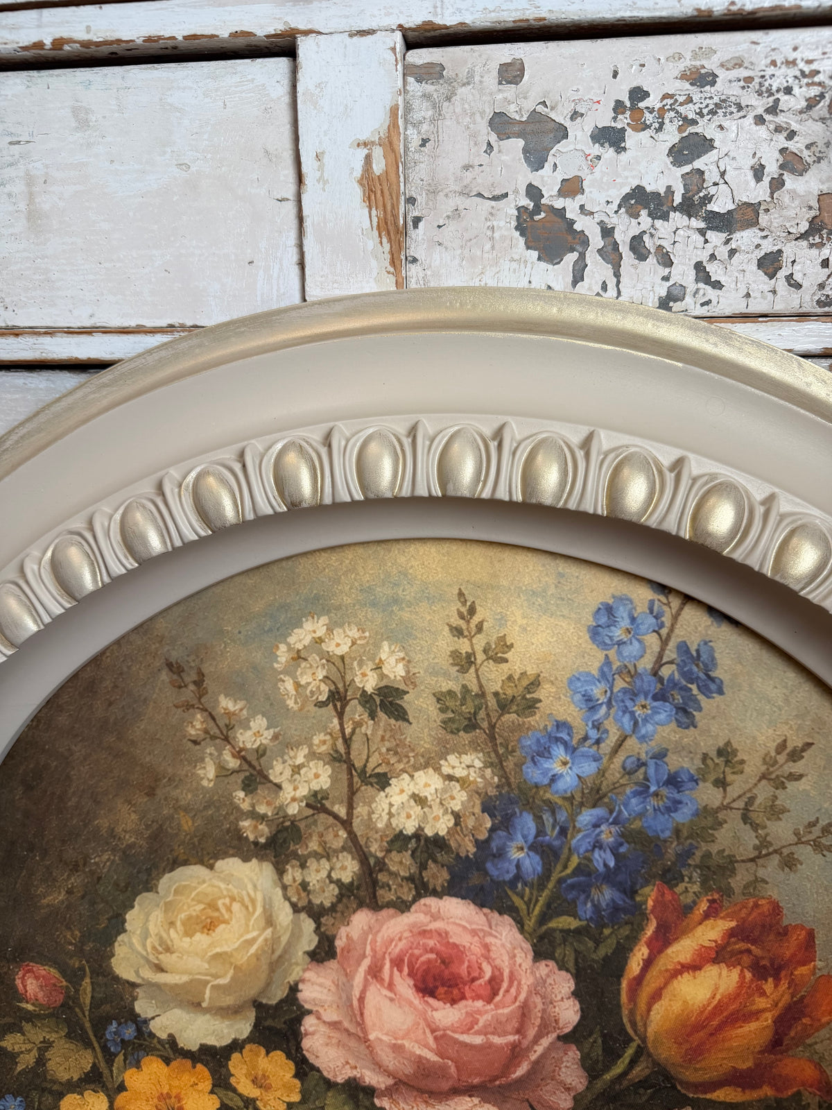Oversized Round Frame with Moody Floral Art - Hand Painted
