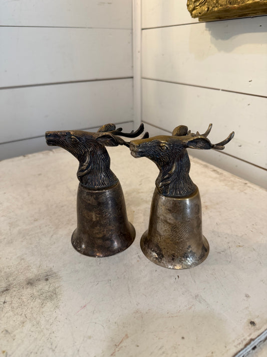 Vintage Silverplate Stag Upside Down Head Stirrup 6oz CUP set