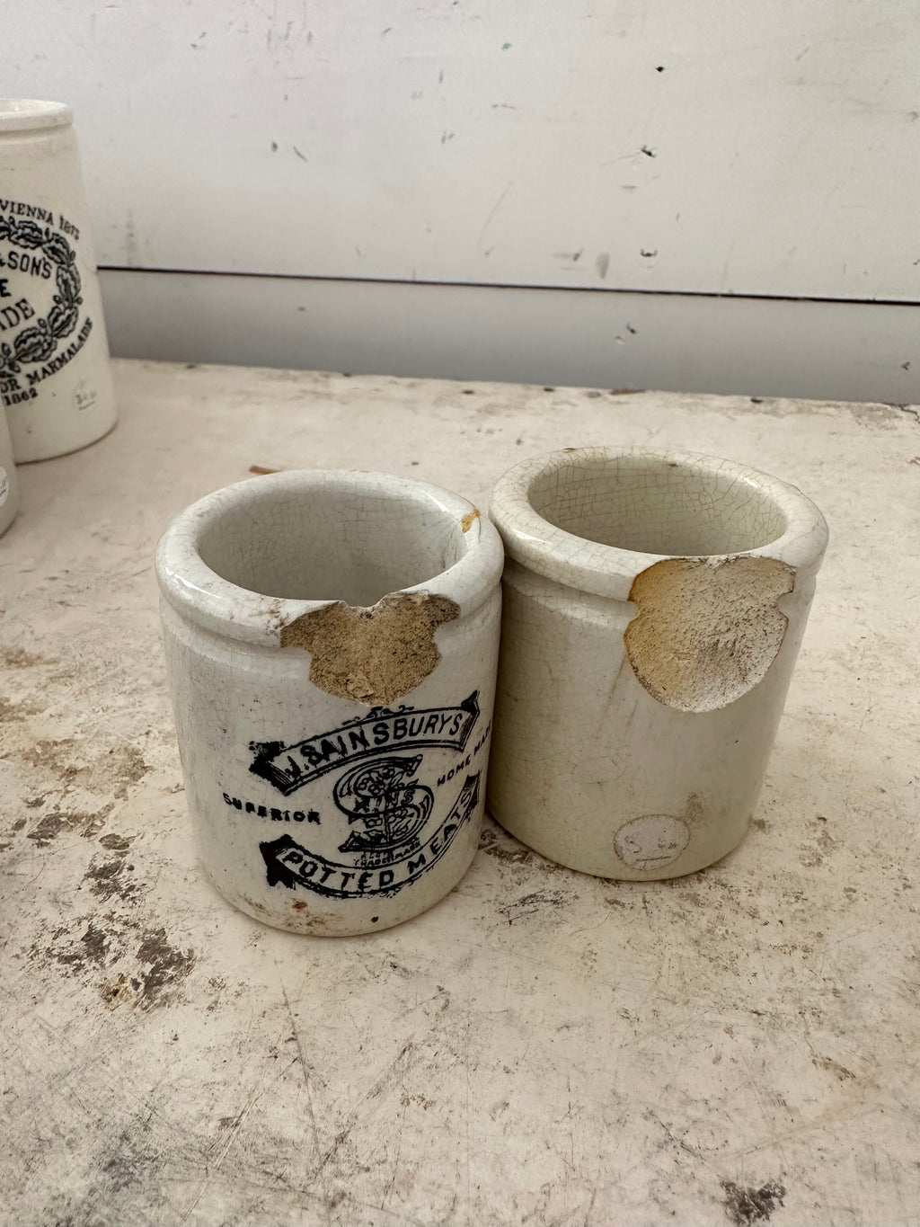 Victorian Antique English Advertising Pot – J. Sainsbury’s Potted Meats - sold individually