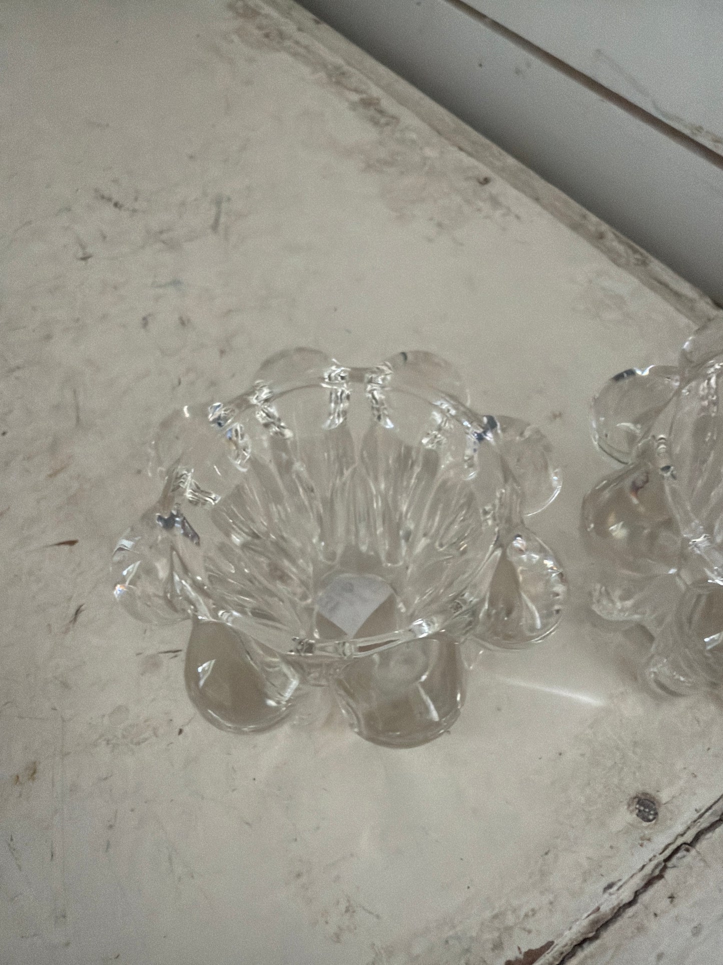 Vintage Reims French Glass Candle Holder Set