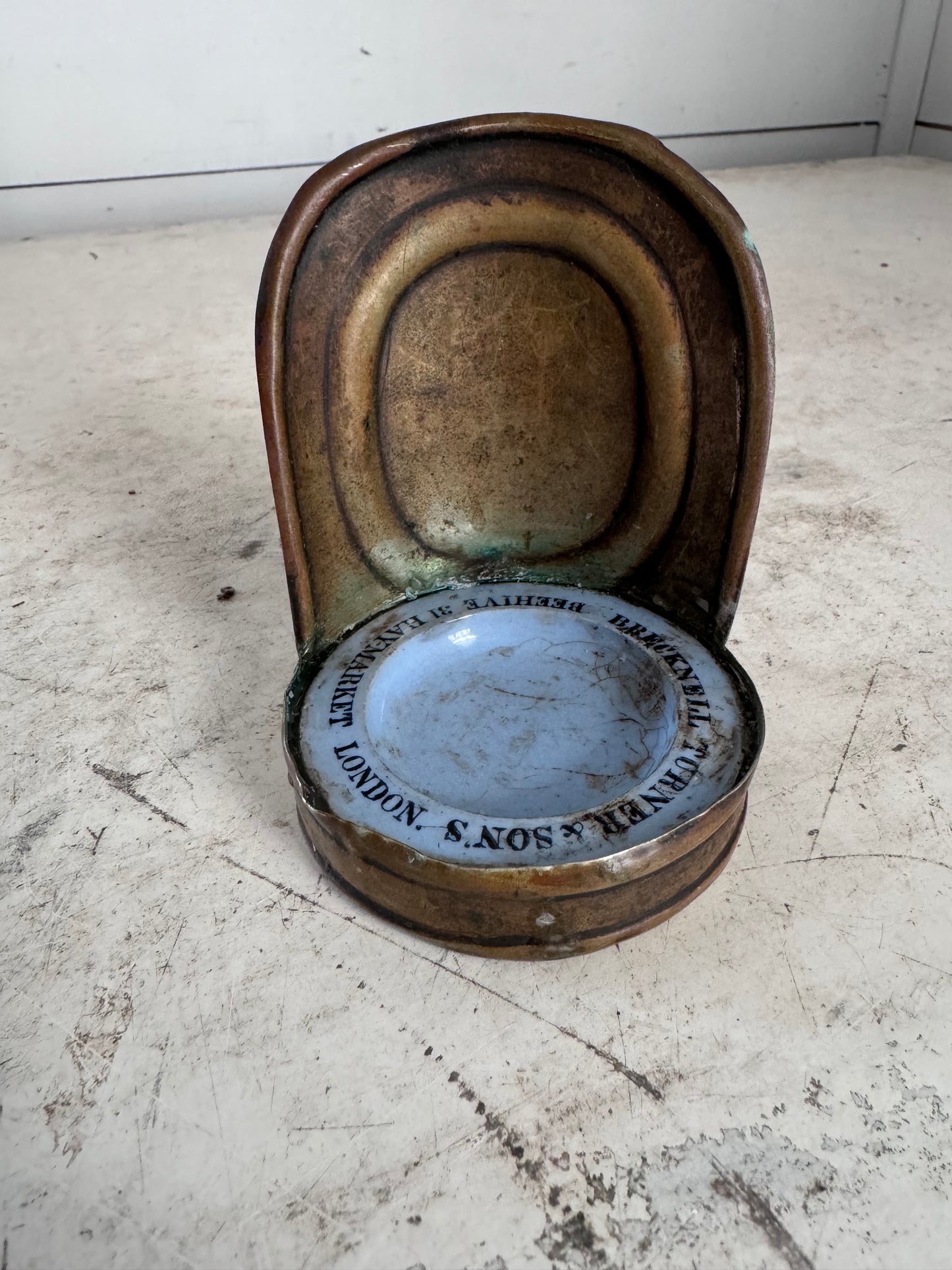 Rare Antique silver Plate Candle reflector with blue ceramic base Breknell Turner and Sons, London