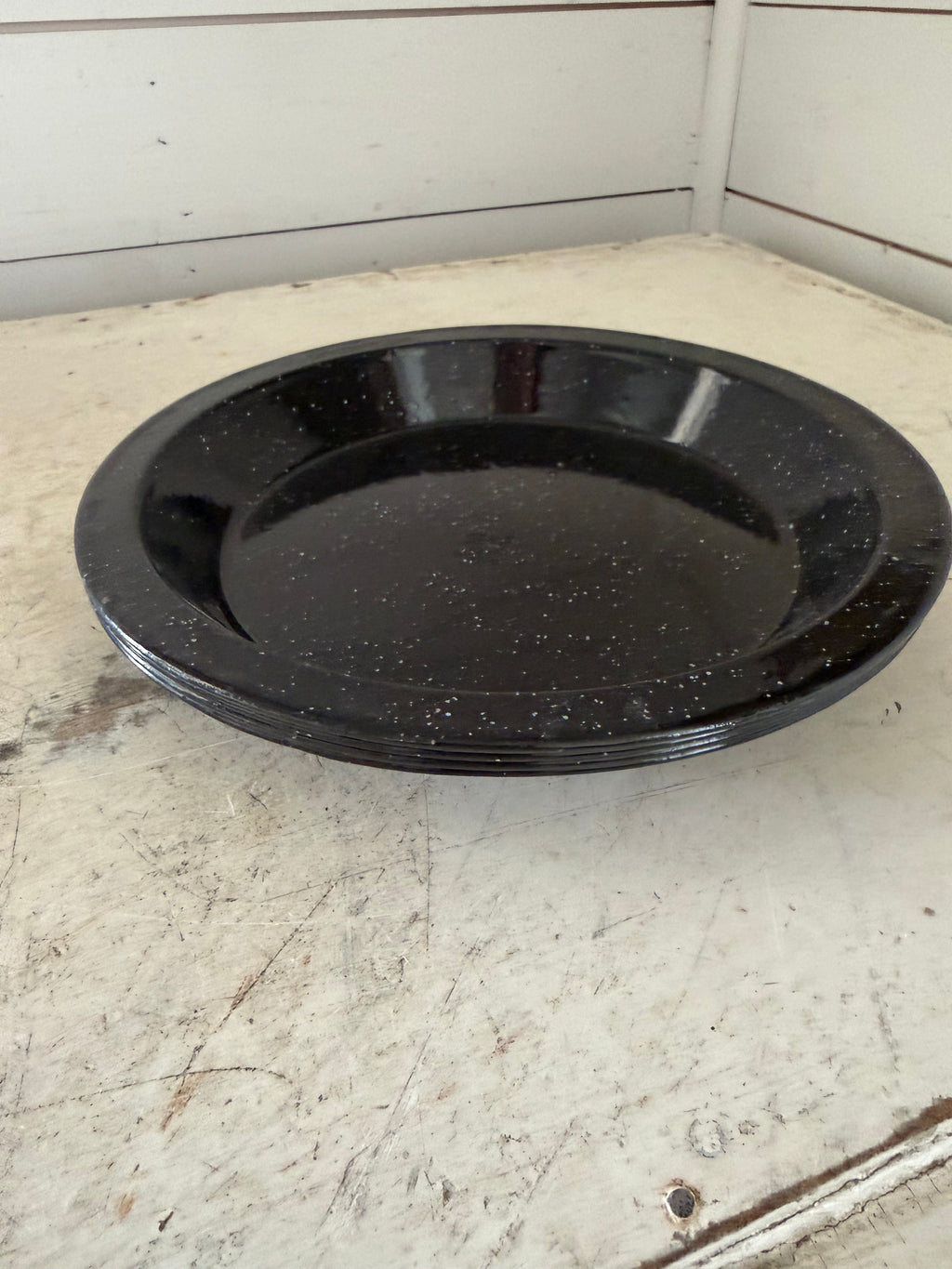 Black speckled enamel dished out plate sold individually