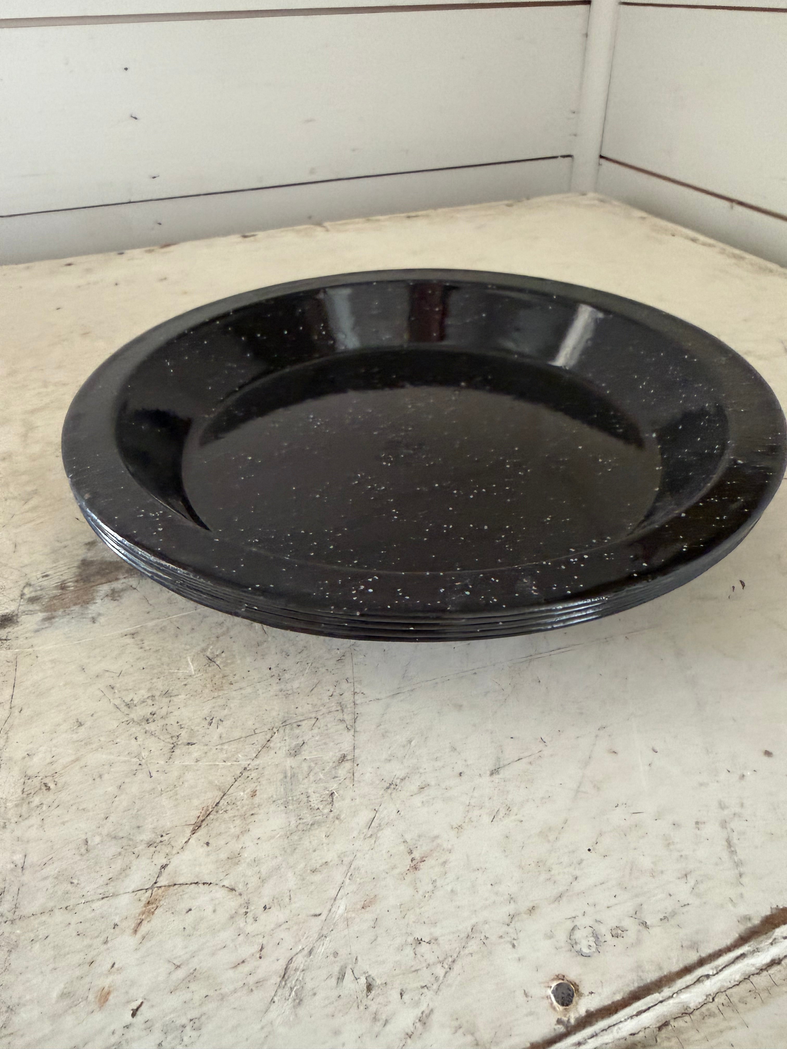 Black speckled enamel dished out plate sold individually