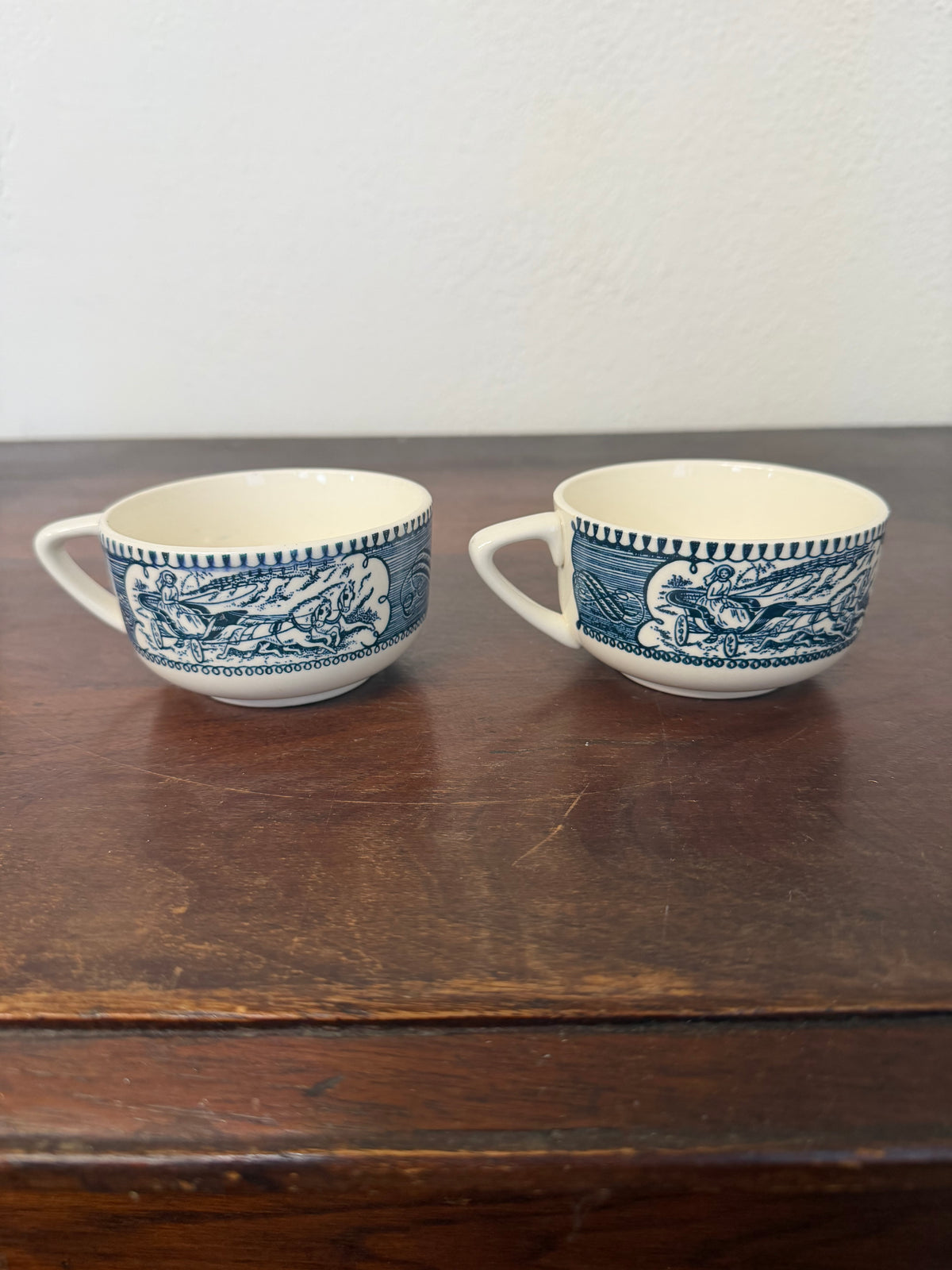 Vintage Currier and Ives Blue Horse and Carriage Teacup - Sold individually