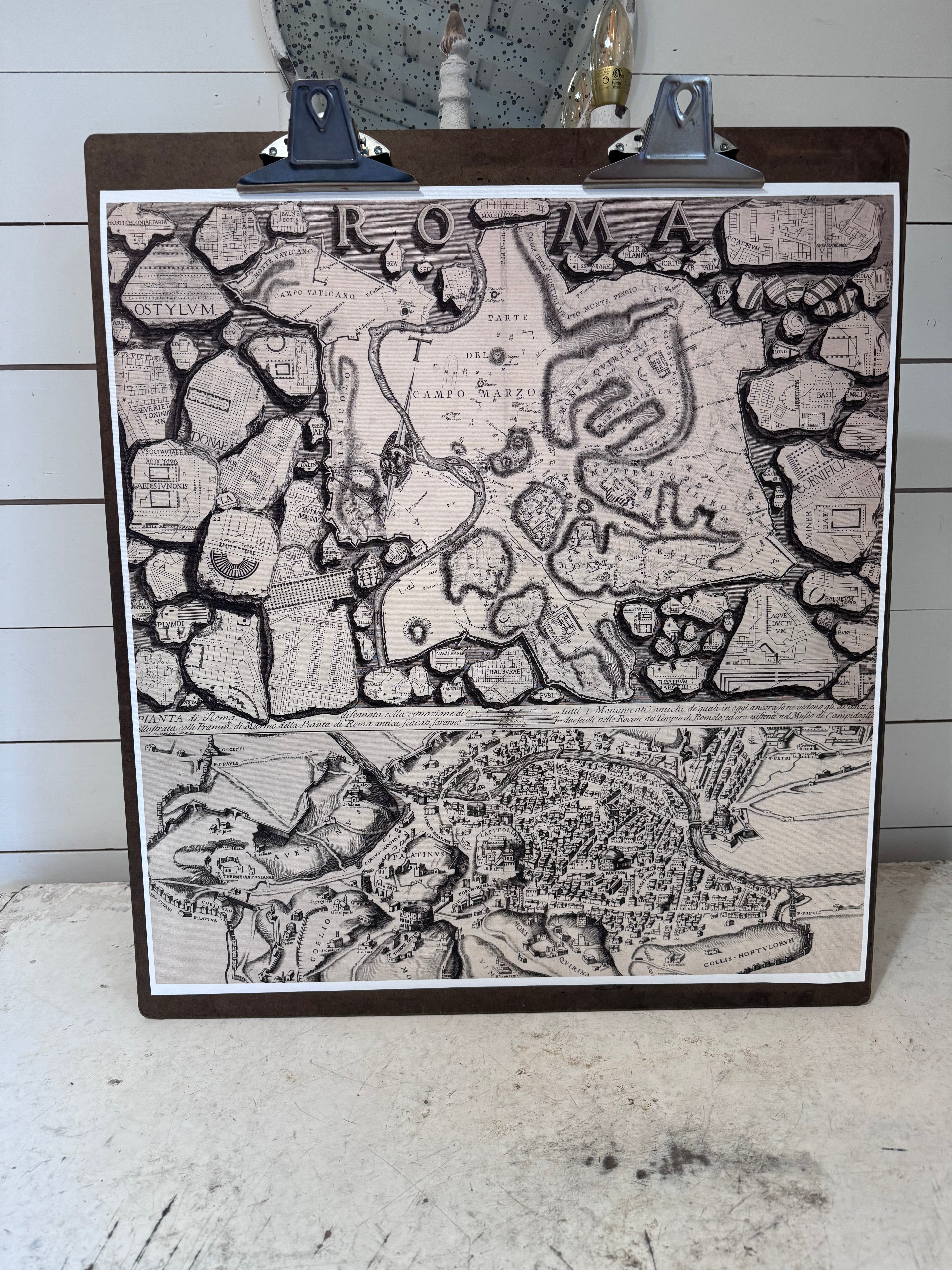 Print on canvas of Ancient Rome Map with Overzied Clipboard Display 22x23
