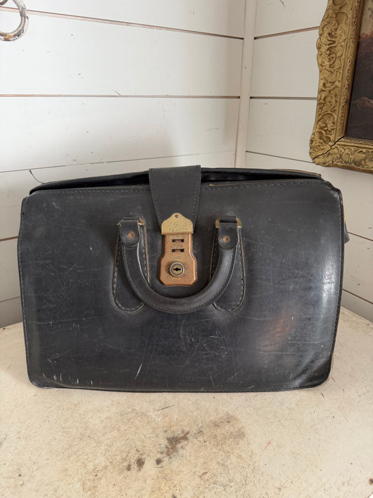 Antique Cheney England 16” Leather Black Doctors Bag