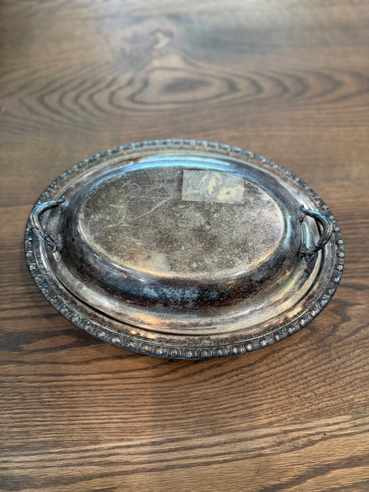 Vintage Silver Plate Rogers Bros Covered Oval Serving Tray Dish