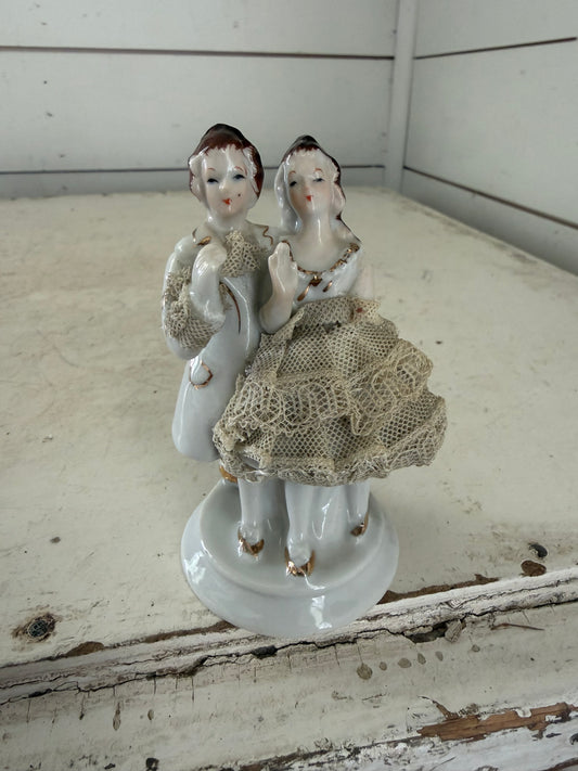 Vintage Lace Colonial Couple Porcelain Figure