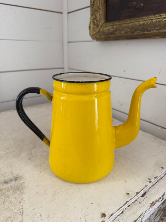 Vintage Yellow and Black Enamel Noda Hora Japan Coffee Teapot Kettle no lid