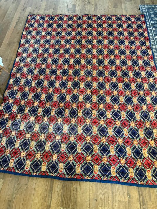 Homemade Queen Navy Tie Quilt as is