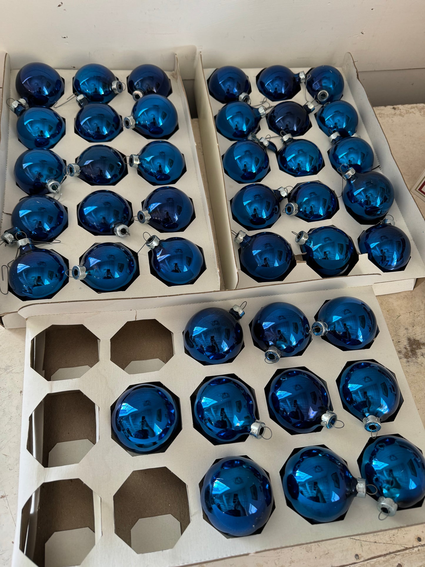 Set of Vintage blue ornaments - includes all three boxes shown