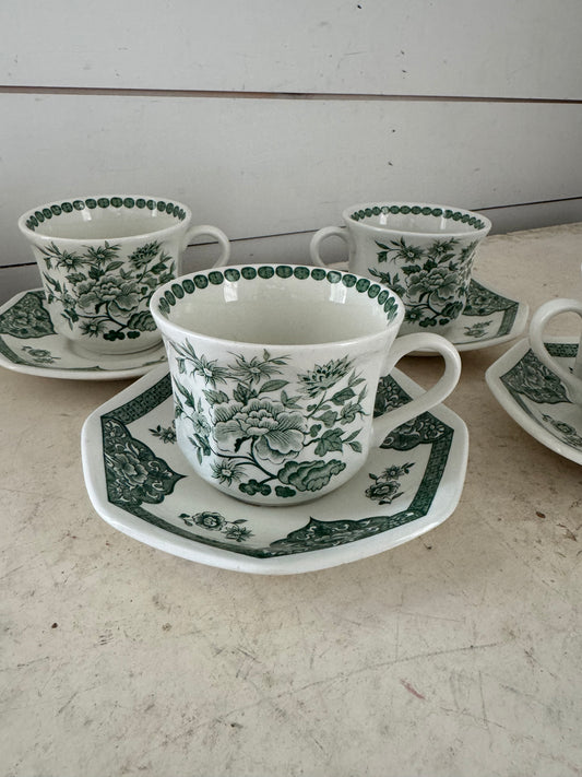 Royal Staffordshire Old Pekin Ironstone J & G Meakin Green Tea cup & saucer , England each set sold seperate