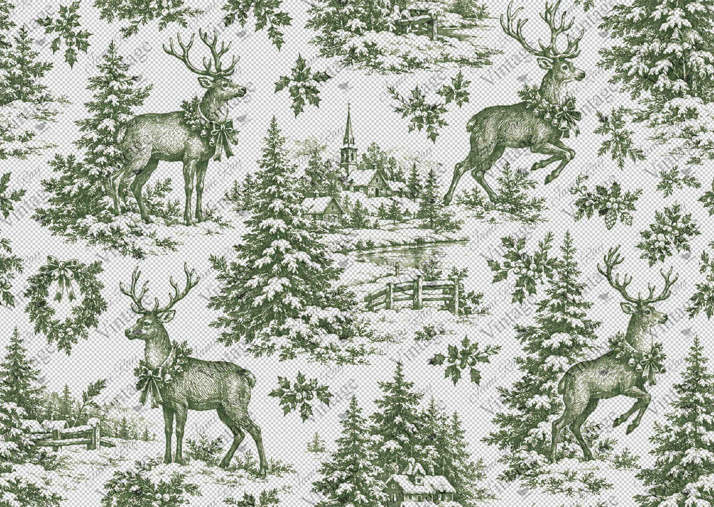 New Green Stag Toile | JRV A4 Rice Paper