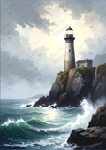 Lighthouse On The Rocks | JRV A4 Rice Paper