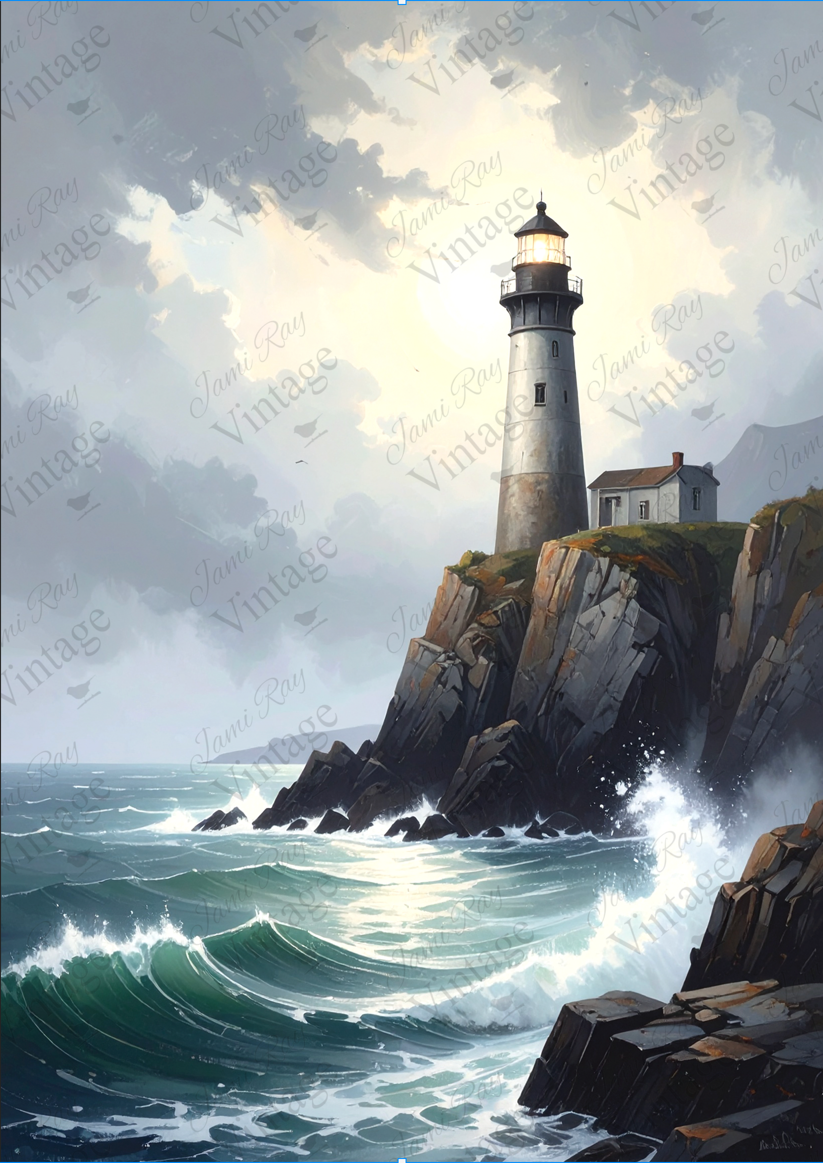 Lighthouse On The Rocks | JRV A4 Rice Paper