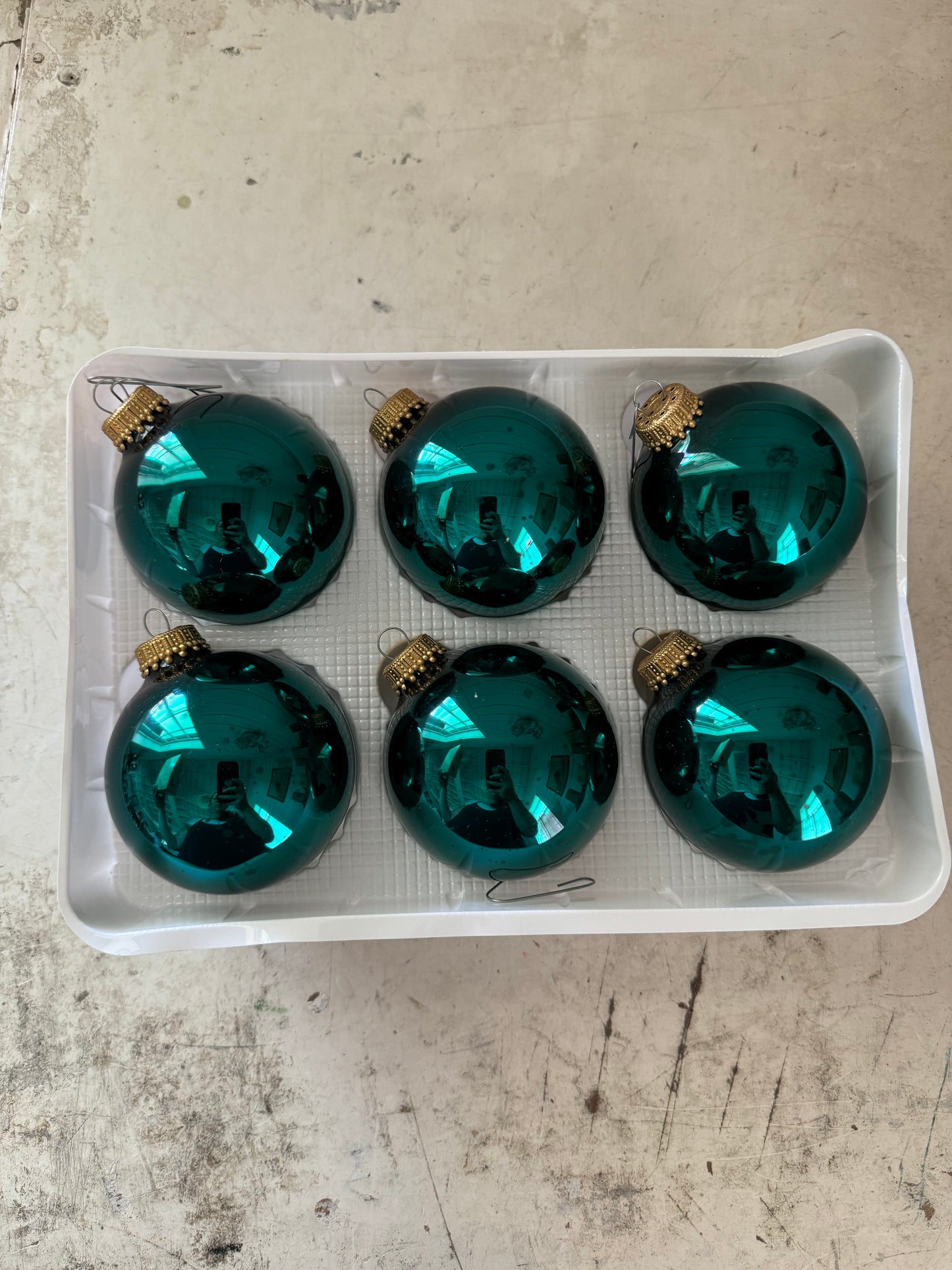 Set of 6 Vintage Teal Christmas Ball Ornaments