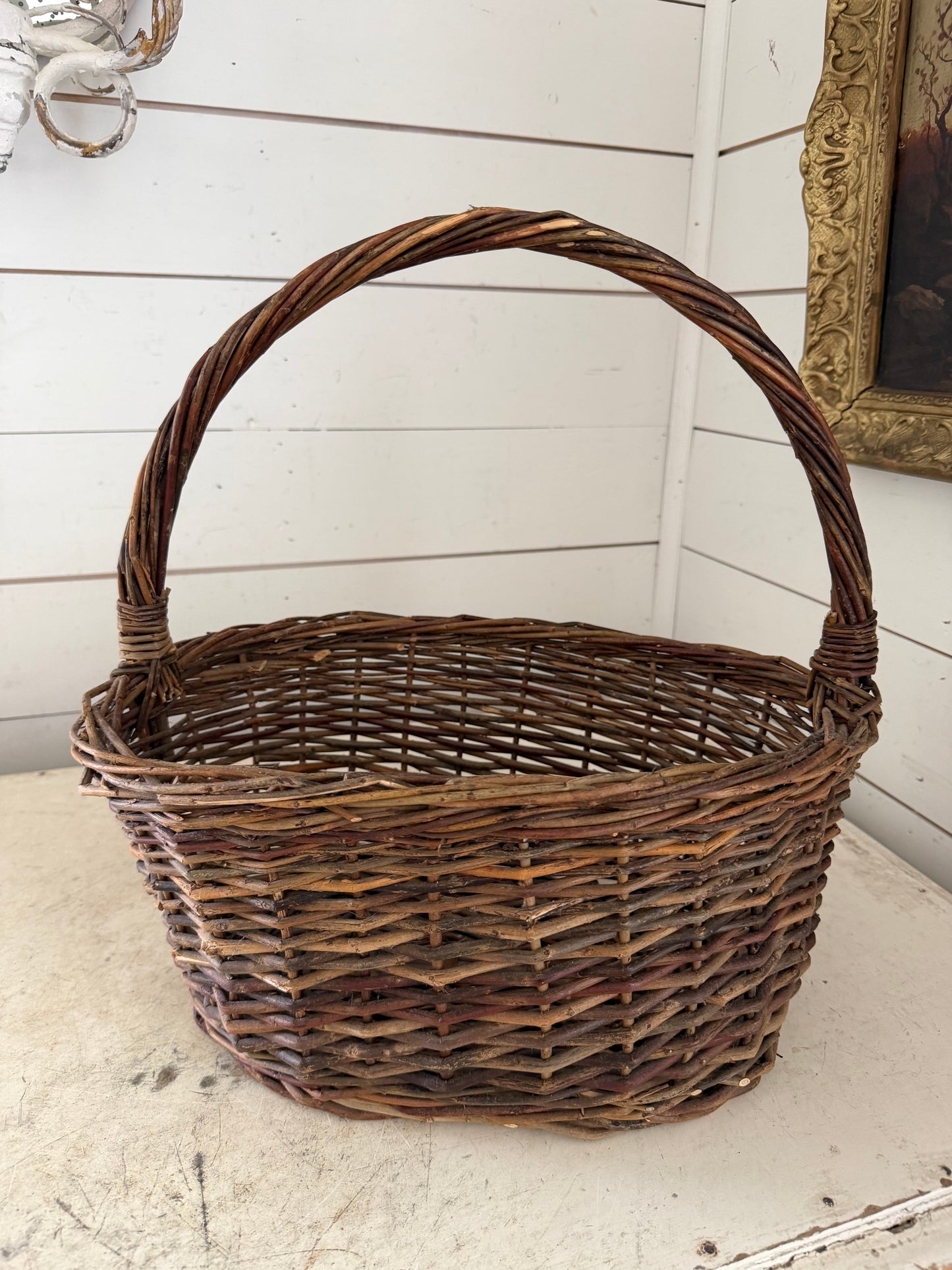 Vintage wicker gathering basket