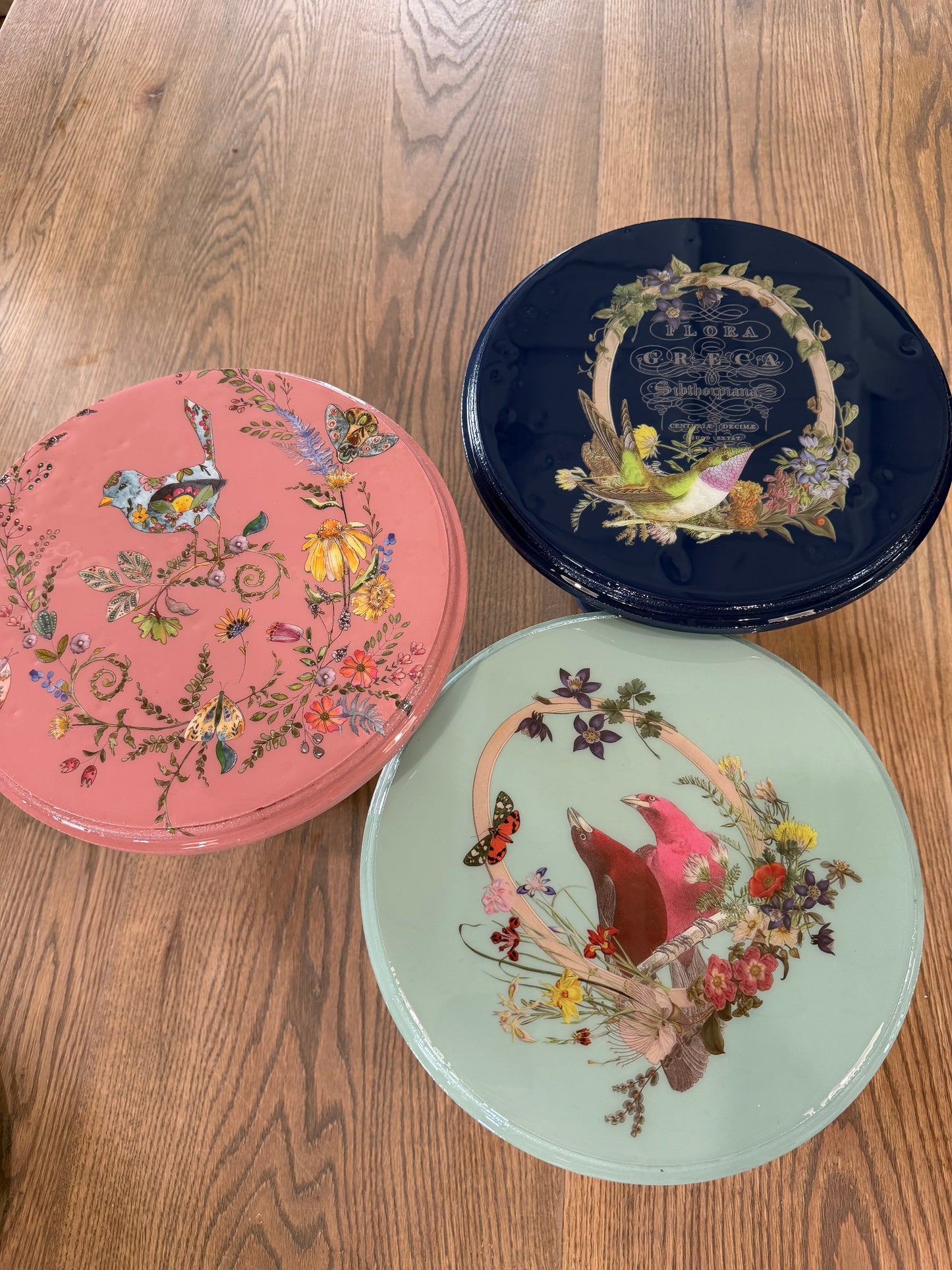 Hand Painted Floral  Pedastal Food Safe Resin on top