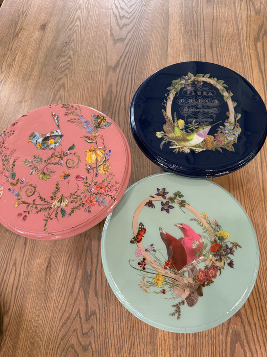 Hand Painted Floral  Pedastal Food Safe Resin on top