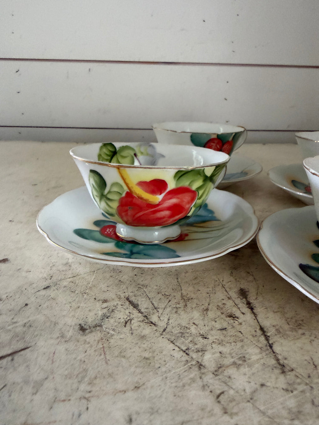 Vintage Anthurium Hawaii Cup And Saucer - sold individually picked at random hand painted